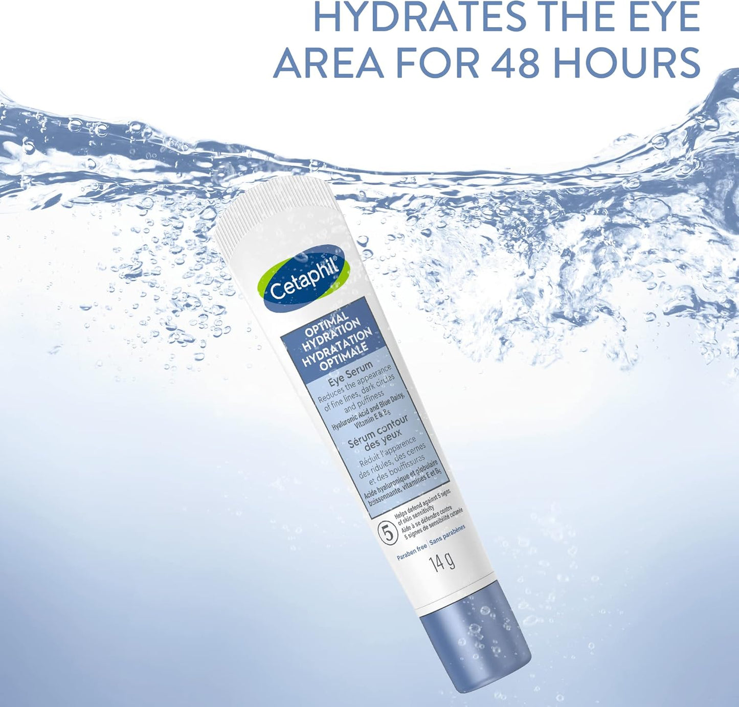 Cetaphil Optimal Hydration Eye Serum 2-Pack, For Wrinkles, Dark Circles & Puffiness, Dry, Dehydrated and Sensitive Skin, 48Hr Hydration with Hyaluronic Acid, Vitamin E & B5, Dermatologist Recommended, 14g x 2