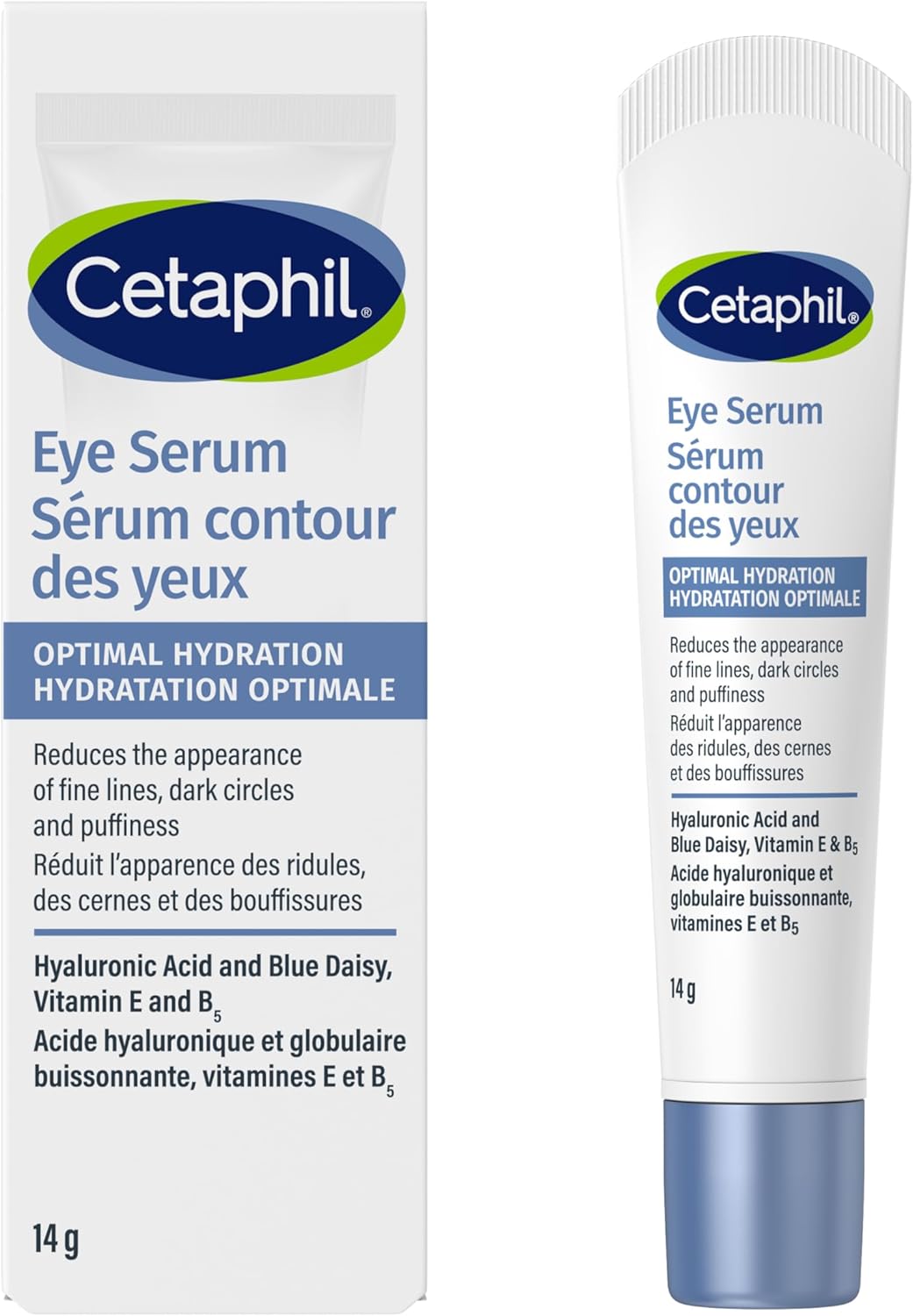 Cetaphil Optimal Hydration Eye Serum 2-Pack, For Wrinkles, Dark Circles & Puffiness, Dry, Dehydrated and Sensitive Skin, 48Hr Hydration with Hyaluronic Acid, Vitamin E & B5, Dermatologist Recommended, 14g x 2