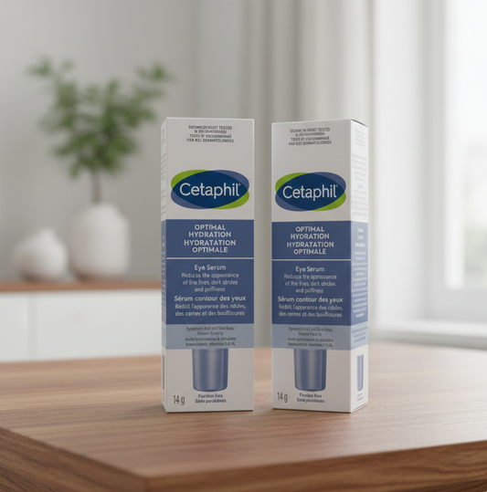 Cetaphil Optimal Hydration Eye Serum 2-Pack, For Wrinkles, Dark Circles & Puffiness, Dry, Dehydrated and Sensitive Skin, 48Hr Hydration with Hyaluronic Acid, Vitamin E & B5, Dermatologist Recommended, 14g x 2