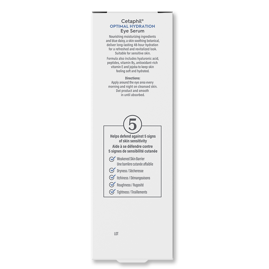 Cetaphil Optimal Hydration Eye Serum 2-Pack, For Wrinkles, Dark Circles & Puffiness, Dry, Dehydrated and Sensitive Skin, 48Hr Hydration with Hyaluronic Acid, Vitamin E & B5, Dermatologist Recommended, 14g x 2